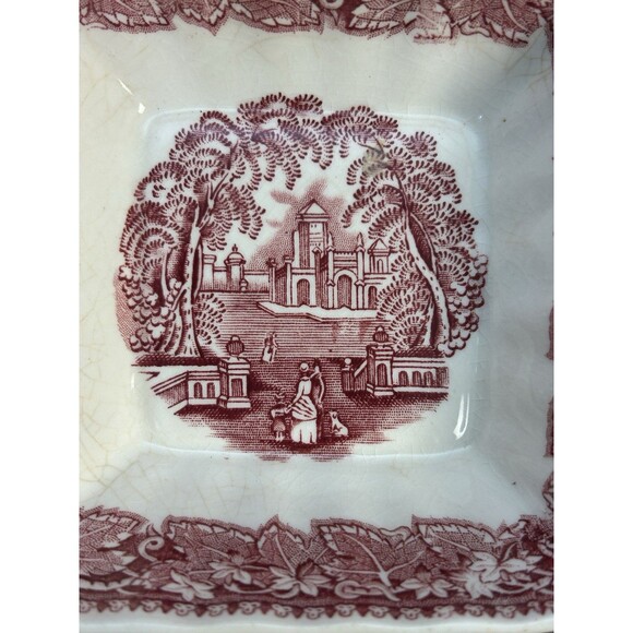 Set Of 2 Mason's Vista Red Pink Ironstone 4” Square Bowls Made in England READ - Picture 6 of 11